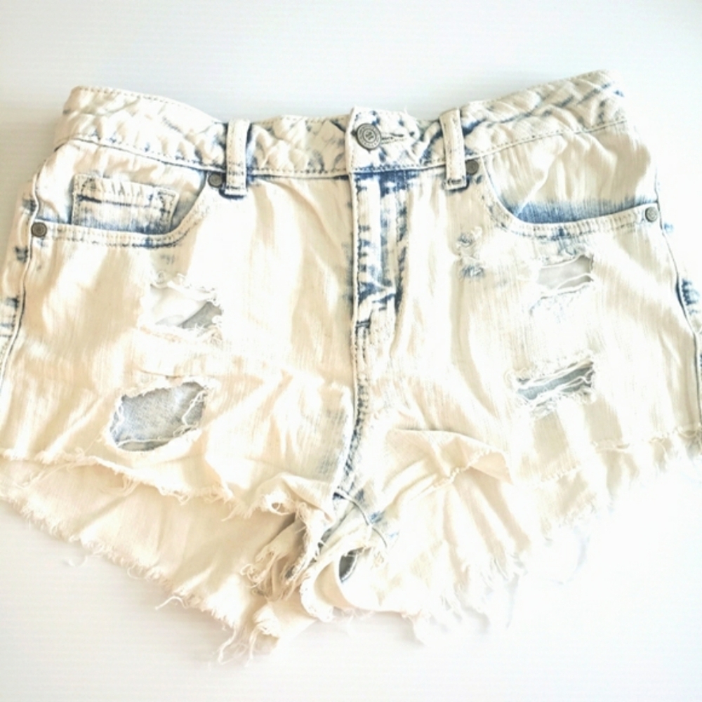 Altar'd State Cream Jean Shorts Distressed Frayed Hem